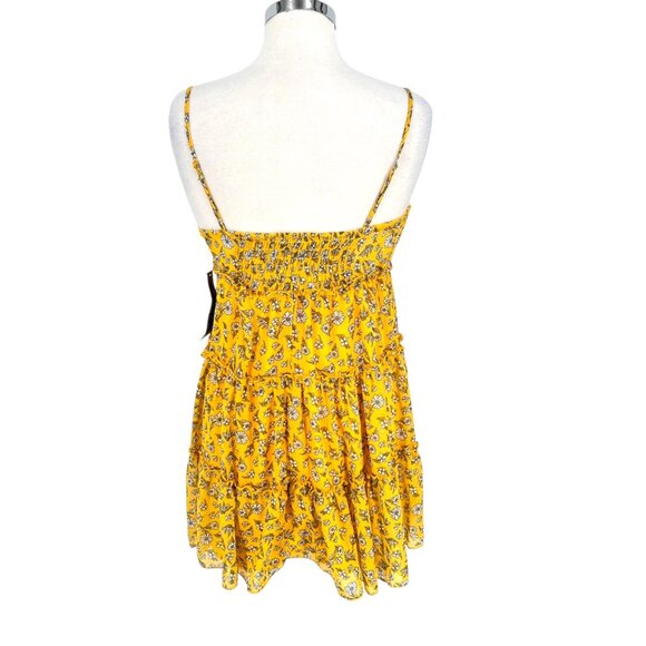 Trixxi Babydoll Floral Print Tiered Mini Dress Smocked Back Yellow Size Medium N - Picture 3 of 12